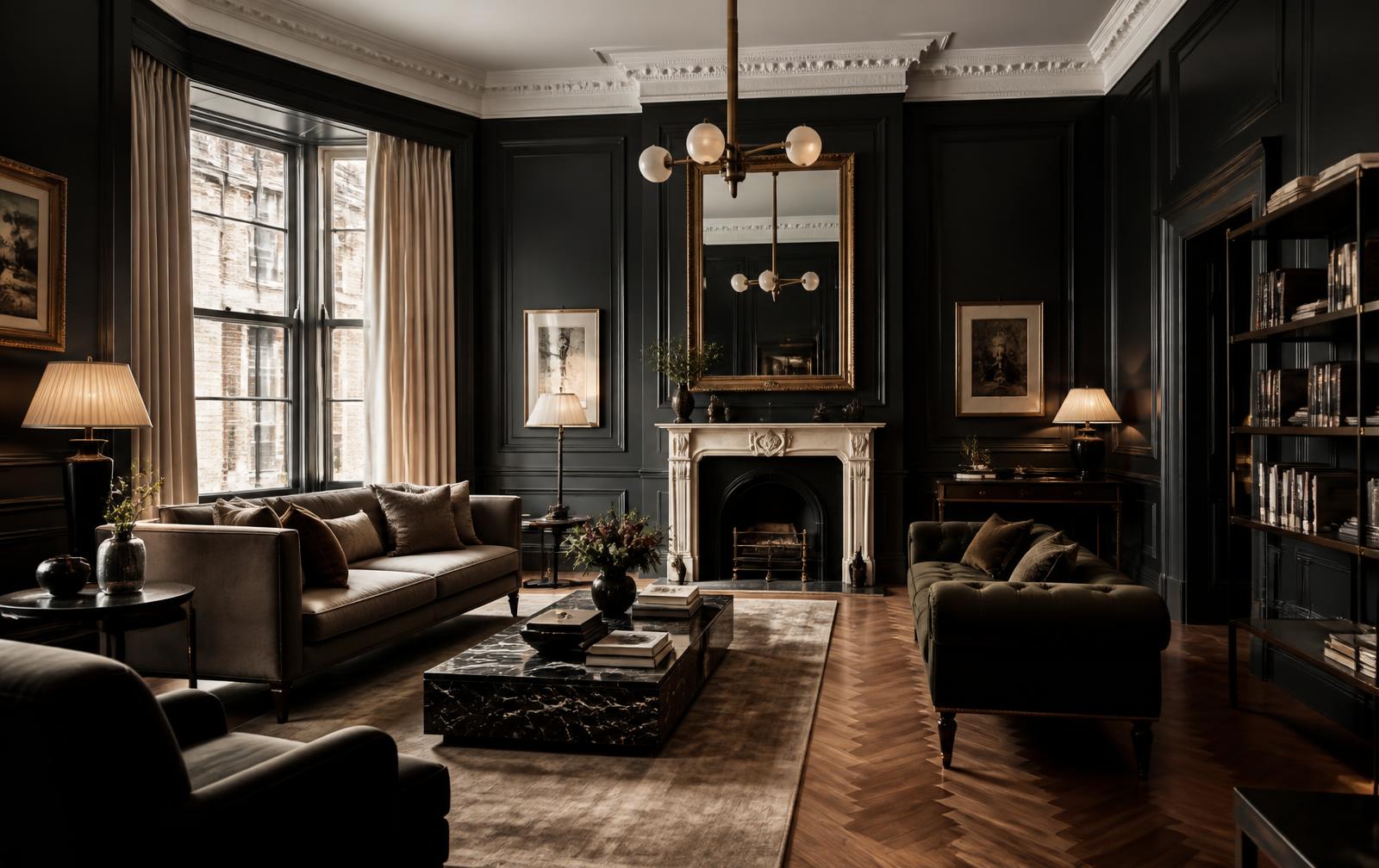 Finished period London reception room with flawless painted panelling